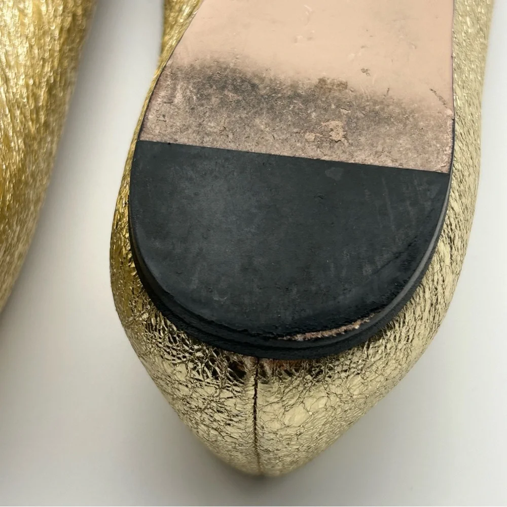 Gucci Gold Galassia Platino GG Marmont Fringe Ballet Flats Loafers Size 36.5 - Picture 9 of 11